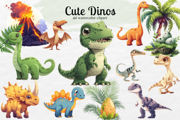 Cute Dinosaur ClipArt Watercolor: A Playful Illustration for Branding Local Businesses