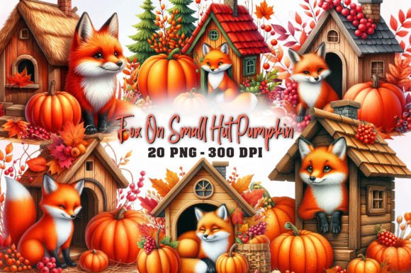 Fox on Autumn Hut Watercolor Clipart for Etsy & Print-on-Demand Sellers