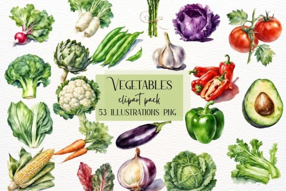 Fresh, Organic Branding with Watercolor Vegetables, Farm Clipart
