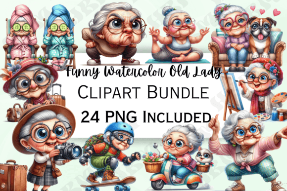 Funny Watercolor Old Ladies Clipart for Branding & Creative Projects