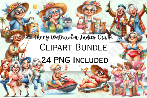 Funny Watercolor Old Lady Cruise Clipart: A Brand Designer’s Review for Marketing & Visual Content