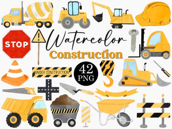 h1Watercolor Construction Clipart Bundle for Modern Brand Illustrations/h1