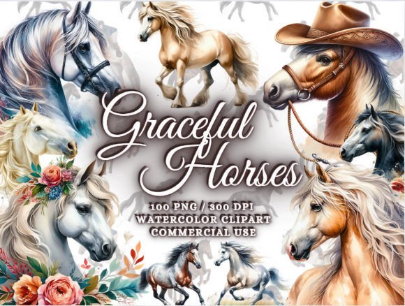 h1Watercolor Horses Clipart – Artistic Illustrations for Content Publishers/h1