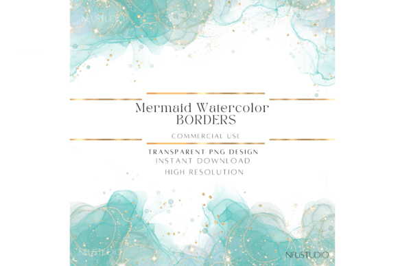 Mermaid Watercolor Borders Clipart PNG Review