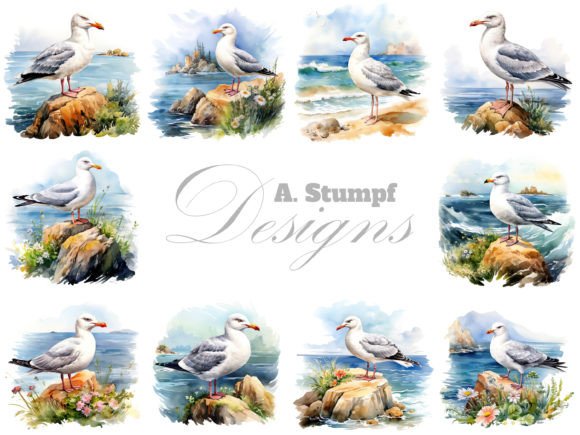 Seagull Clipart Watercolor Bird Bundle for Creative Sellers
