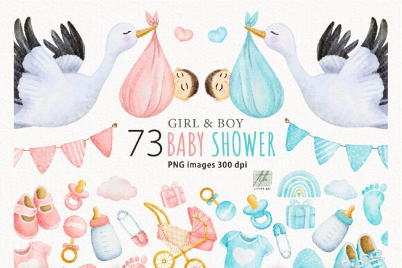 Watercolor Baby Shower Illustrations for Bloggers and Digital Publishers