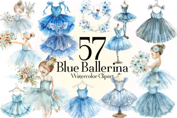Watercolor Blue Ballerina for Embroidery Projects