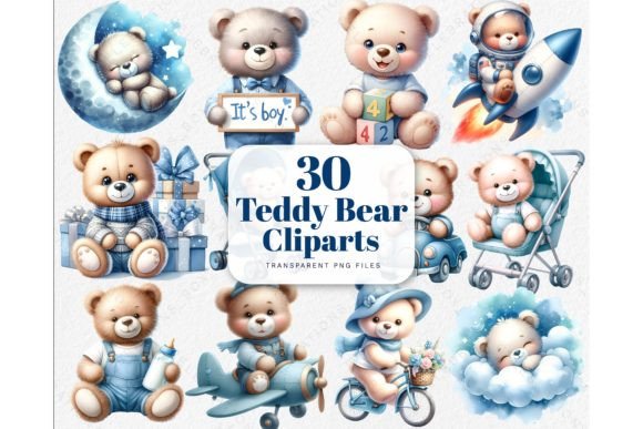 Watercolor Blue Teddy Bear PNG Clipart for Soft, Playful Brand Illustrations