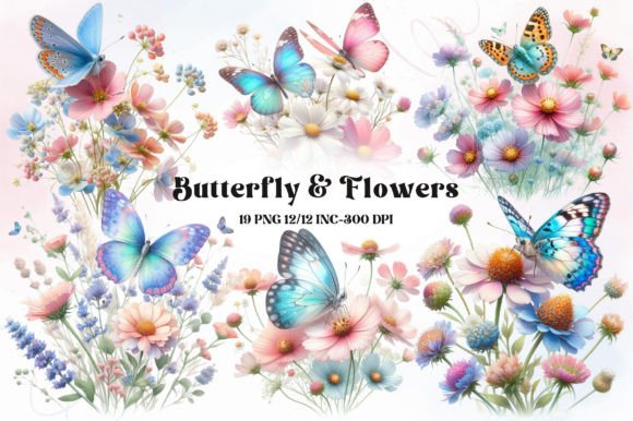 Watercolor Butterfly Flowers Clipart – A Versatile Illustration for Handmade Crafters