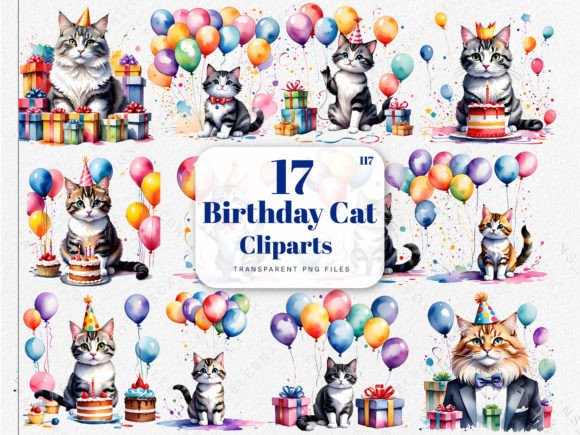 Watercolor Cat Birthday Clipart PNG Review for Real Embroidery Use