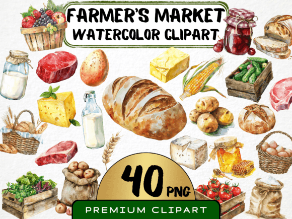 Watercolor Farmer s Market Clipart PNG Brings Handmade Charm to Local Branding