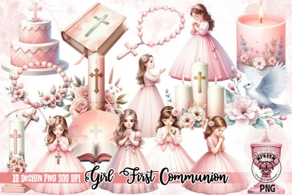 Watercolor Girl First Communion Illustrations for Bloggers & Publishers