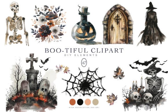 Watercolor Halloween Spooky Clipart Set for Etsy & Digital Sellers