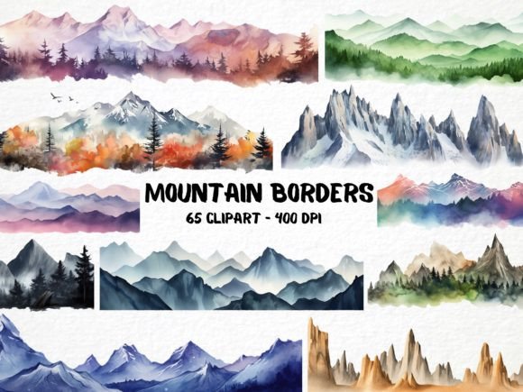 Watercolor Mountain Borders PNG Clipart for Real-World Design Projects