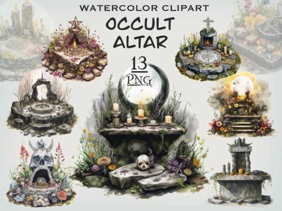 Watercolor Occult Altar Illustrations for Creative Sellers
