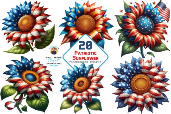 Watercolor Patriotic Sunflower Clipart: A Fresh Illustration for Local Branding