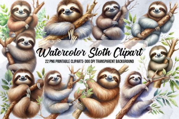 Watercolor Sloth Clipart: Adorable Illustrations for Cricut, Stickers & Handmade Business