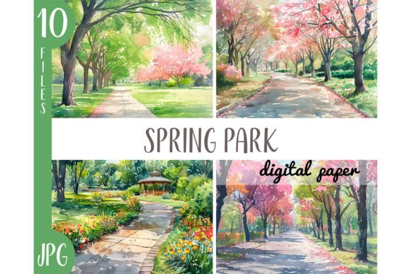 Watercolor Spring Park Clipart JPG for Crafters & Handmade Sellers