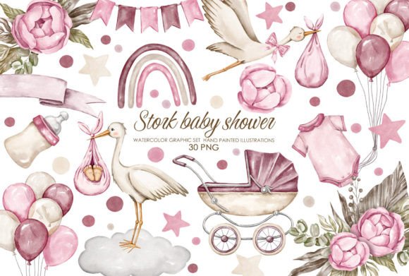 Watercolor Stork Baby Shower Clipart – A Niche Illustration for Etsy & Digital Sellers