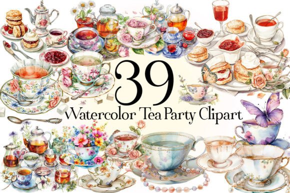Watercolor Tea Party Clipart: Elegant Illustrations for Branding & Marketing