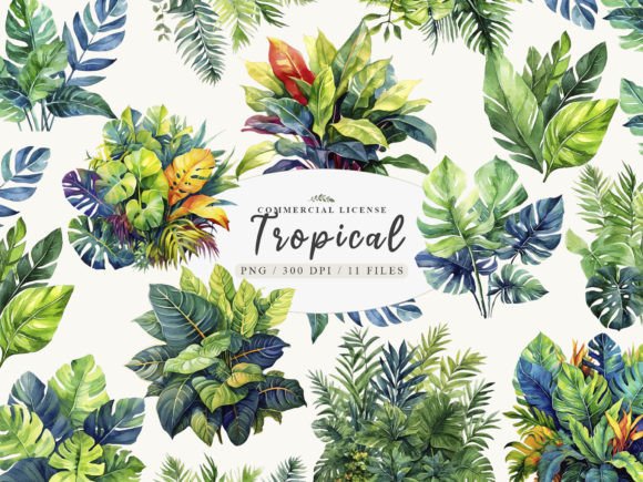 Watercolor Tropical Leaves & Summer Palm Illustrations for Local Branding