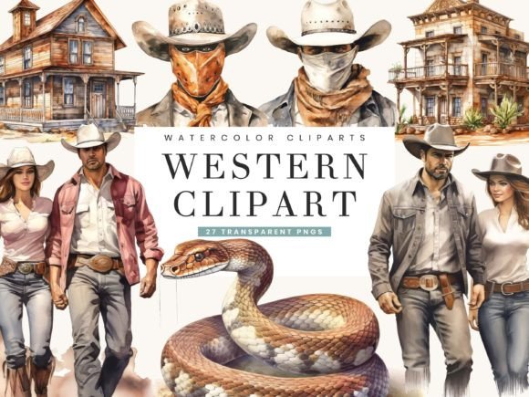 Watercolor Western Clipart Bundle: Illustrations for Etsy & Digital Product Sellers