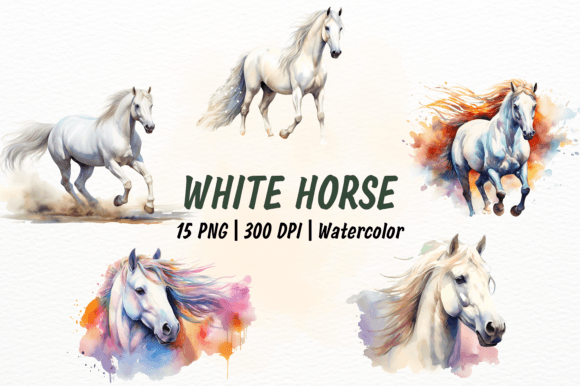 White Horse Watercolor Illustrations for Blog & Editorial Design